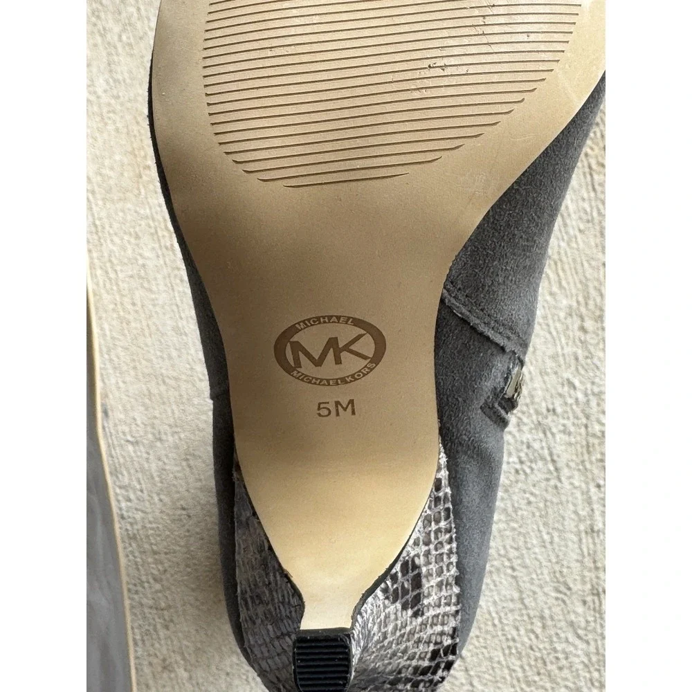 Michael Kors Caroline Boots Womens 5M Gray Suede Embossed Leather KNEE HIGH NIB